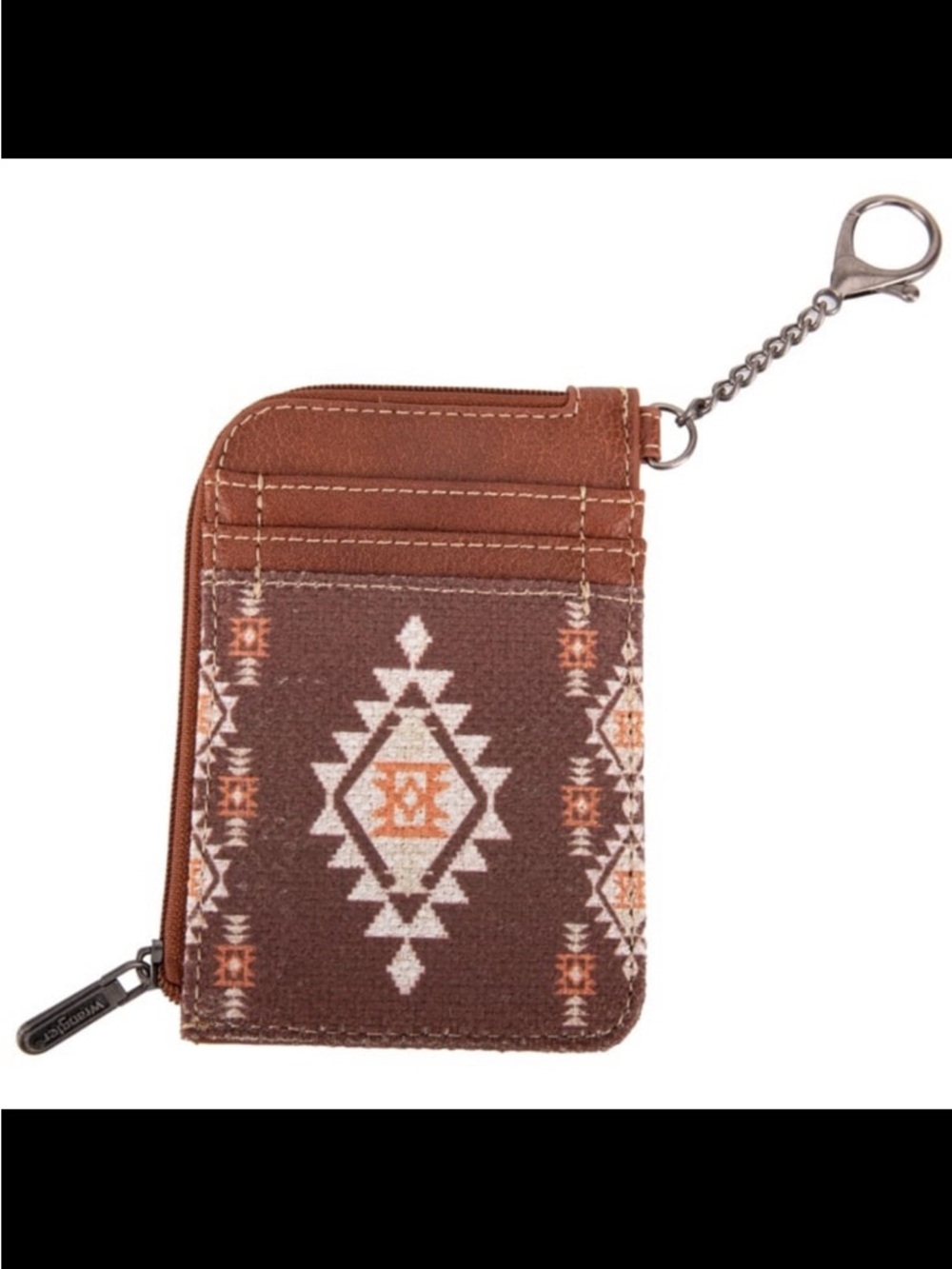 Wrangler Brown Aztec Pattern Zip Card Holder Wallet with Chain